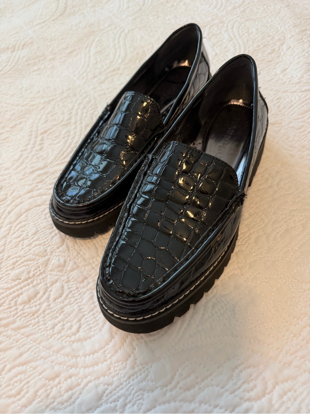 Donald Pliner Black Croc-Embossed Lug Sole Loafers